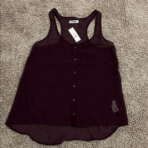 NWT Garage Women's Purple Spirit Button-Front Tank Top Chiffon Tunic Size XS